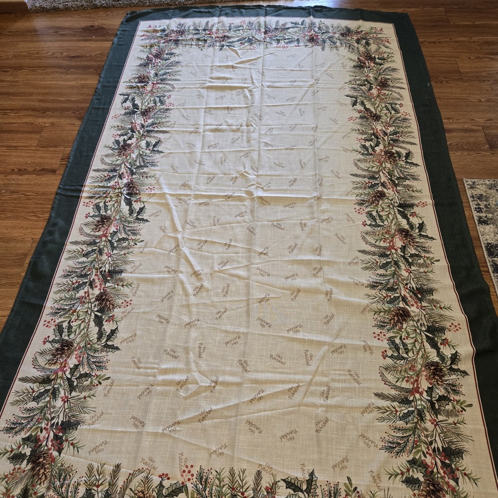 Cupcakes and Cashmere Christmas Tablecloth 60x105 Holly Pinecone Metallic Thread